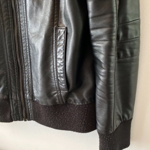 Twik from Simons Vegan/Faux Leather Black Bomber Jacket - Picture 5 of 6